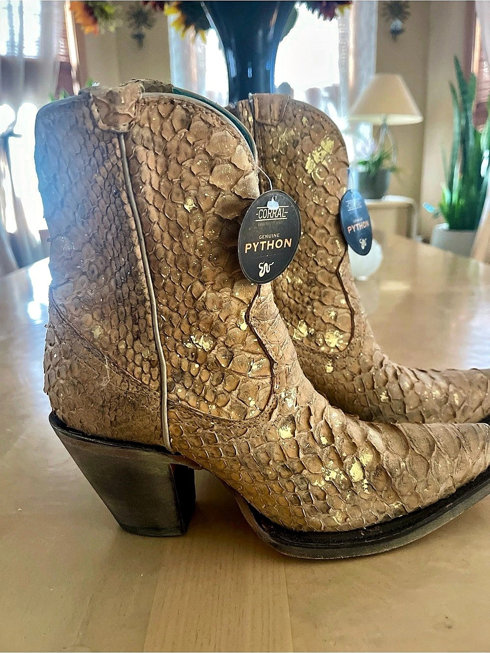 Corral Women's Genuine Full Python Snip Toe Ankle Boot Python Print Heeled Boots